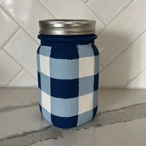 Mason Jar Hand Painted with Buffalo Print Blue Decor